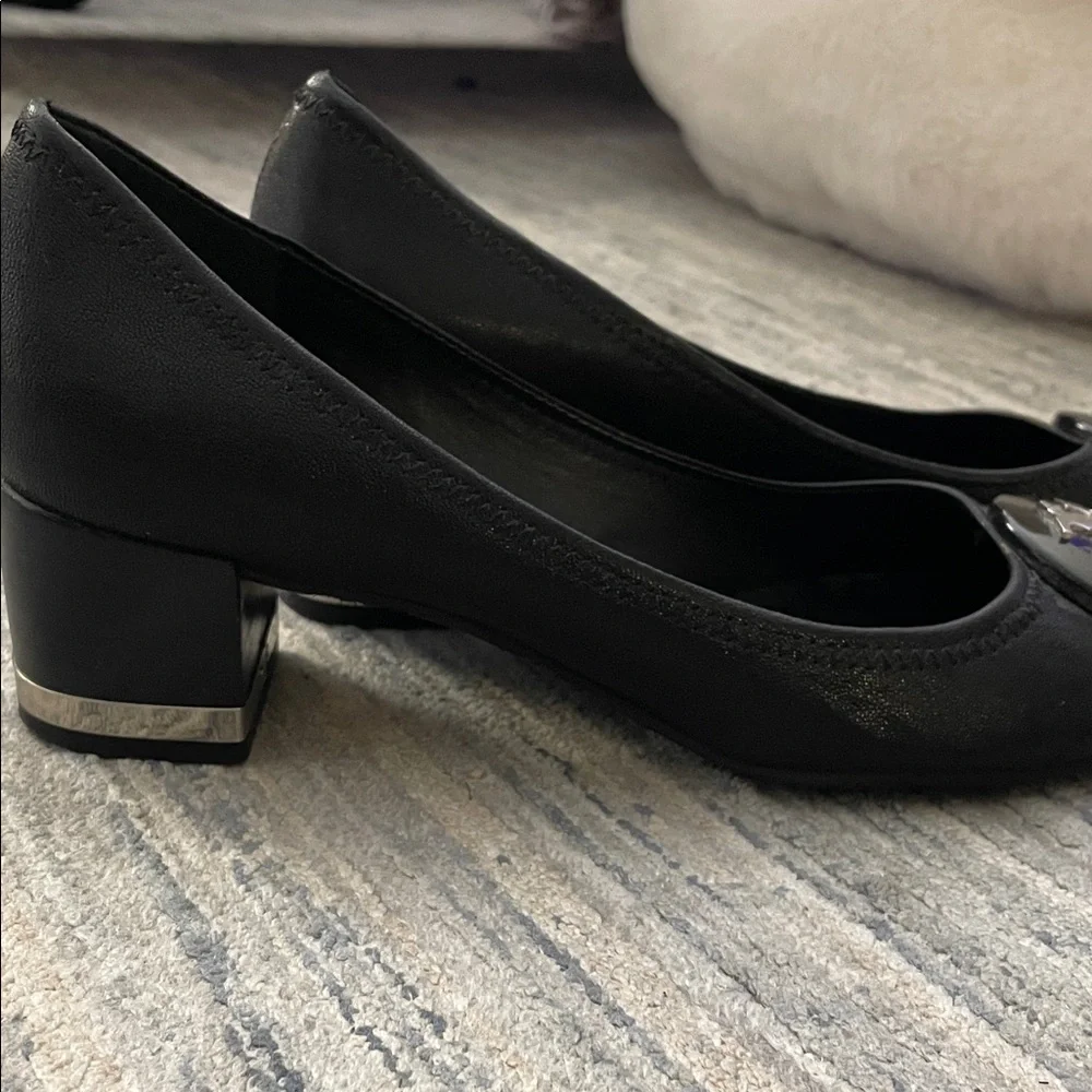Tory Burch Black Leather Heels with Silver Accent - Picture 9 of 9